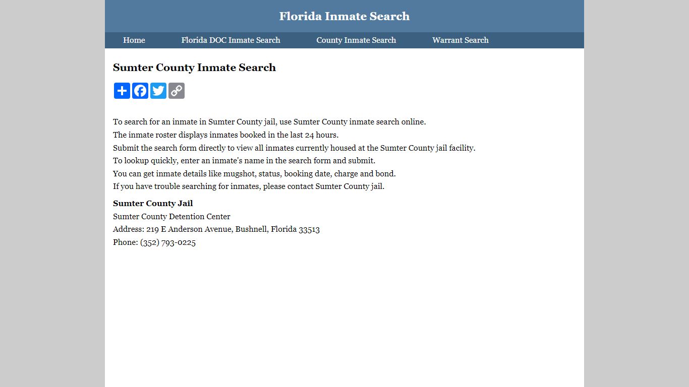 Sumter County Inmate Search